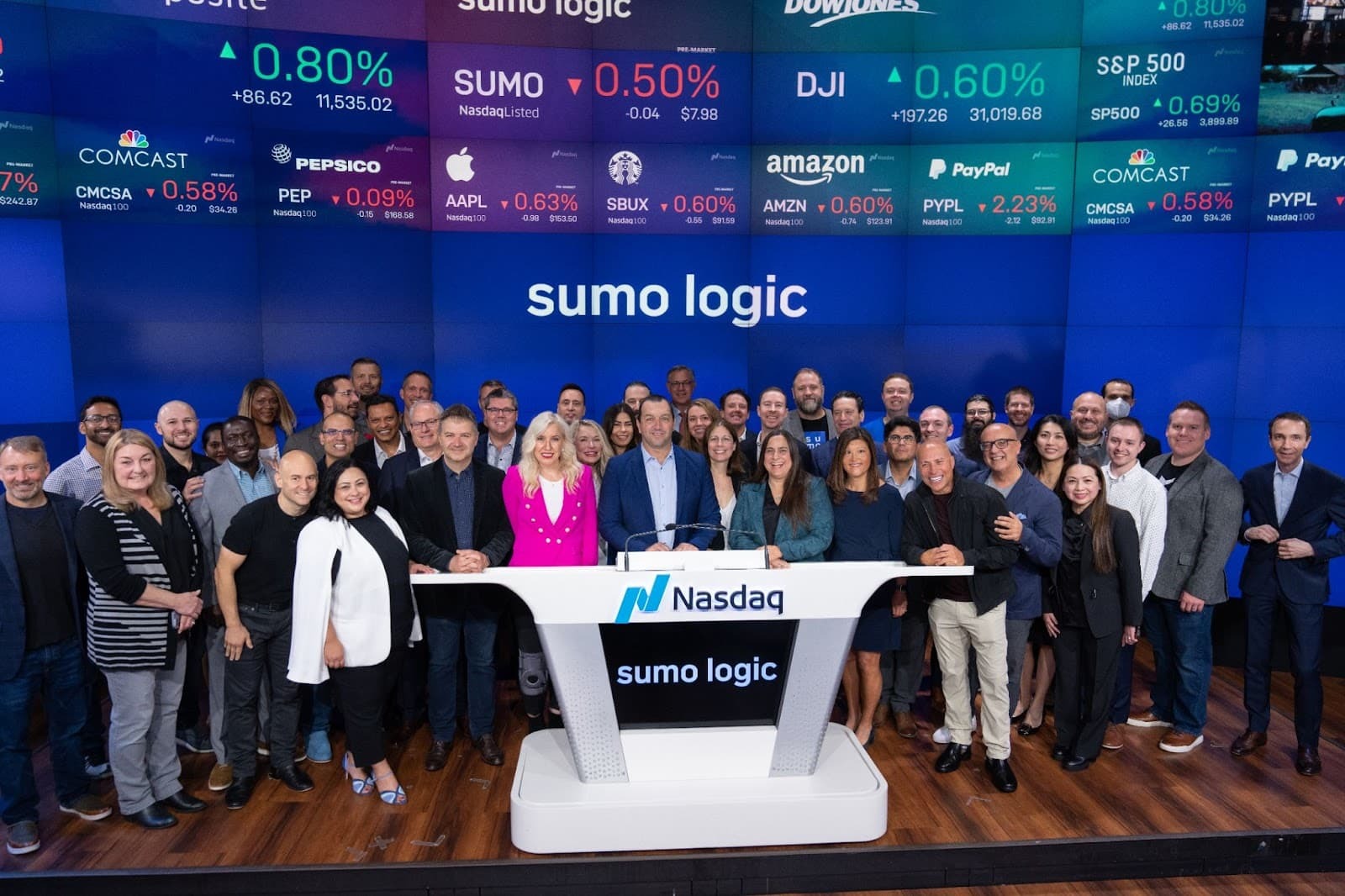 Ringing the bell at Nasdaq on Sumo Logic's 2-year anniversary of going public